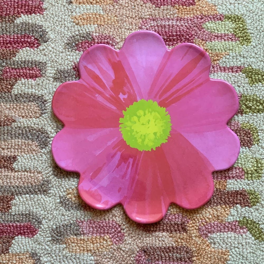 🌸Bright Pink and Green Flower-shaped Melamine Plate 8.5” Plate #2